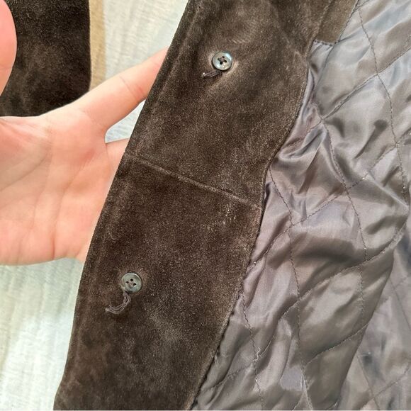 J. Crew Men's Suede Leather Jacket Medium Brown Quilted Lining Heavy Ranch - Picture 7 of 9